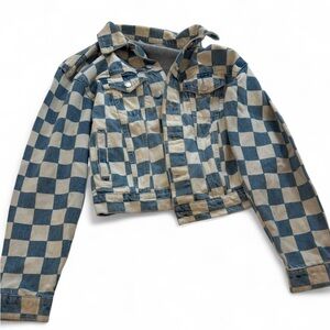PTCL Blue and Cream Checkered Jean Jacket